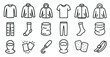 © Coosh448 - Outdoor clothing line icons set – flat, outline, apparel and fashion symbols