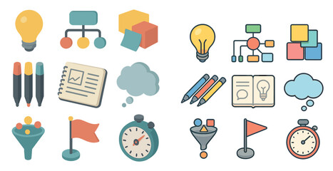 Poster - Business planning flat icons set – management, strategy, office symbols