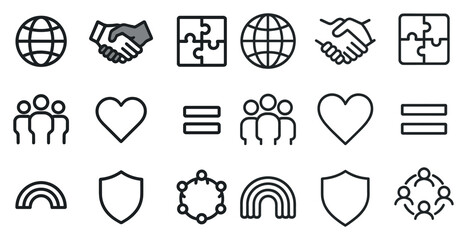 Poster - Communication and teamwork outline icons set – linear, collaborative, connection symbols