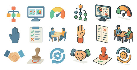 Poster - Business and management flat icons set – corporate, office, productivity symbols
