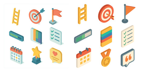 Poster - Task management isometric icons set – checklist, productivity, organization symbols