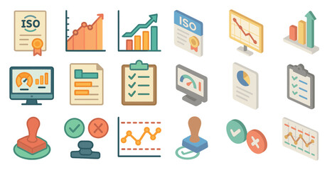 Poster - Business analytics flat icons set – data, statistics, report symbols