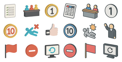 Poster - Business and office flat icons set – silhouette, filled, corporate and workplace tools