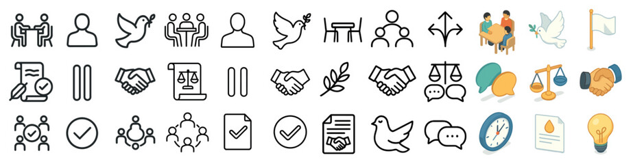 Poster - Business and communication icons set – outline, flat, corporate and teamwork symbols