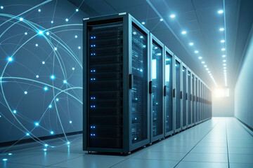 Poster - Modern Data Center Server Room with Network Connections