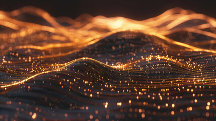 Poster - Elegant backdrop with glowing waves and shimmering particles creating mesmerizing visual effect