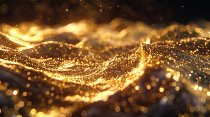 Poster - shimmering golden wave with sparkling particles creates mesmerizing and elegant backdrop, evoking se