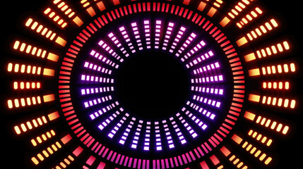 Poster - Vibrant neon circles create mesmerizing pattern, radiating energy and excitement in dark background, perfect for futuristic vibe