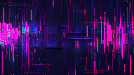 Poster - abstract digital background with glitch waves and jagged patterns in vibrant pink and blue colors, c