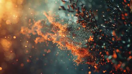 Poster - glittery particles swirling through soft golden background create mesmerizing effect, evoking sense 
