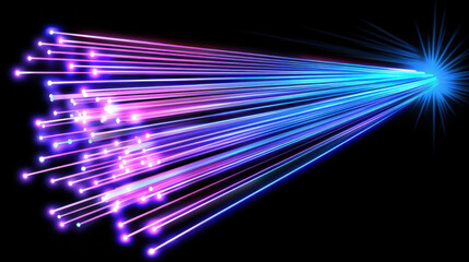 Poster - vibrant glowing fiber optic lines radiate in dynamic pattern against dark background, creating mesme