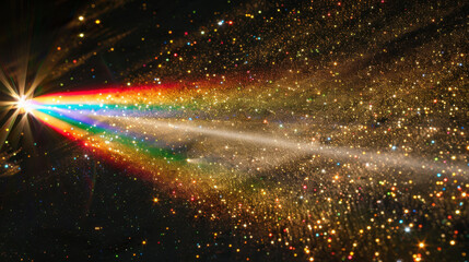 Poster - vibrant light beam crossing prism creates colorful spectrum against starry background, evoking sense