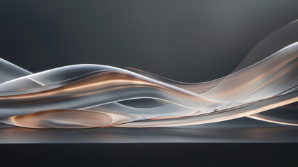 Poster - Translucent light lines bending and curving on smooth black surface create elegant and modern aesthetic