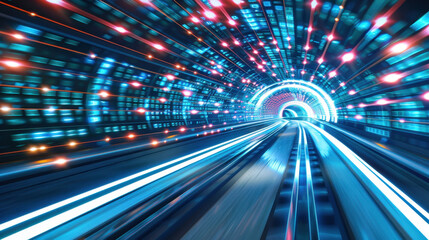 Poster - dynamic neon data tunnel with animated motion lines, creating vibrant and futuristic atmosphere