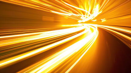 Poster - Bright light trails create dynamic and energetic scene, showcasing motion and speed of vehicles tunnel. vibrant yellow hues evoke sense