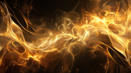 Poster - Ethereal golden flames dance gracefully in dark background, creating mesmerizing and dynamic visual effect