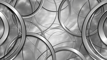 Poster - Seamless pattern of metallic circles and lines creates modern, stylish design with sleek silver finish, perfect for various applications