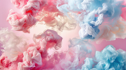 Poster - soft cotton cloud forms floating in pastel colors create dreamy atmosphere, evoking sense of calm an