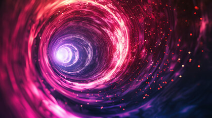 Poster - colorful vortex spiral with glowing particles creating mesmerizing effect in dark background, evokin