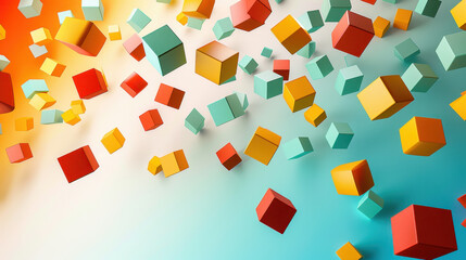 Poster - Colorful geometric cubes floating in gradient space create vibrant and dynamic visual experience
