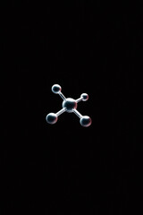 Poster - Striking 3D render of a molecule structure against stark black background.  Symbolizes connection, science, and innovation. Ideal for tech, medical, or futurethemed projects.