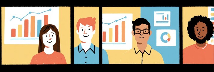 Poster - Virtual Conference Setting Featuring Avatars and Data Visualization Charts During an Interactive Online Meeting for Team Collaboration