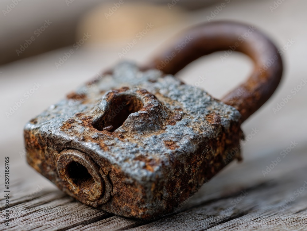 Rusty vintage padlock with a heavily corroded surface resting on a ...