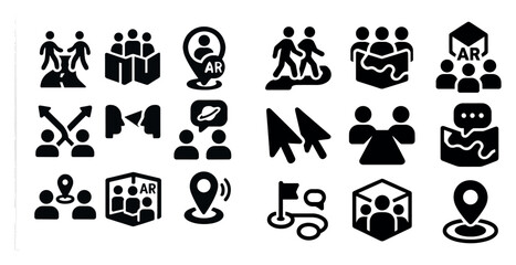 Poster - Set of icons for a map application. The icons include a person with a box on their head, a person with a box on their chest, a person with a box on their back, a person with a box on their head
