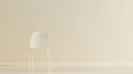 Aufkleber - Minimalist scene: A solitary white chair stands against a neutral-toned backdrop. Simple design conveys elegance and stillness in empty space.
