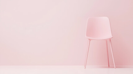 Poster - Minimalist seating: A pale pink chair stands against a matching background, embodying simple elegance. Perfect for calm spaces, promoting serenity.