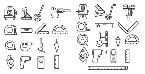 Poster - Collection of tools and measuring devices. The tools include a tape measure, a level, a ruler, and a protractor. The measuring devices include a caliper, a micrometer, and a depth gauge