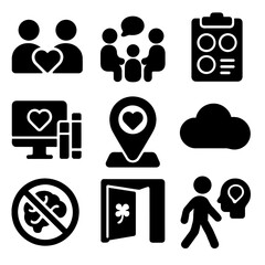 Poster - Series of icons that include a heart, a book, a smiley face, a person walking