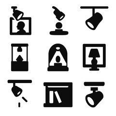 Poster - Set of black and white icons for various lighting fixtures