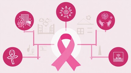 Poster - Awareness Chart Featuring Pink Ribbon Symbolism and Support Icons Promoting Health Initiatives Throughout the Community
