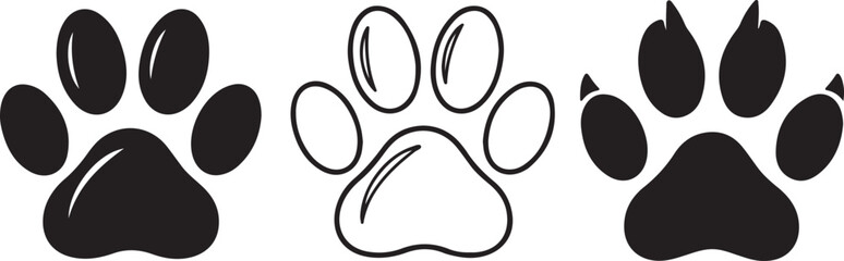 Poster - Diverse Paw Print Illustrations Featuring Solid, Outlined, and Detailed Designs Depicting Animal Tracks for Various Creative and Decorative Applications