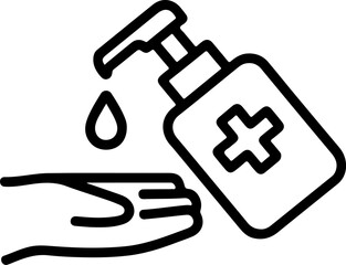 Aufkleber - hand sanitizer bottle dispensing liquid onto a hand black and white line art illustration medical hy
