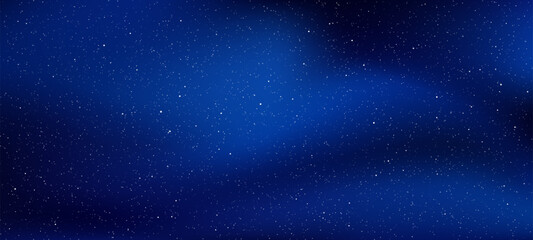 Poster - Deep blue starry night sky, full of many small and large bright stars and cosmic dust. Space vector background.