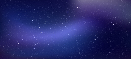 Poster - Dark blue starry sky vector background. Cosmic deep space texture with shiny light point. Outer galaxy backdrop for universe travel concept.