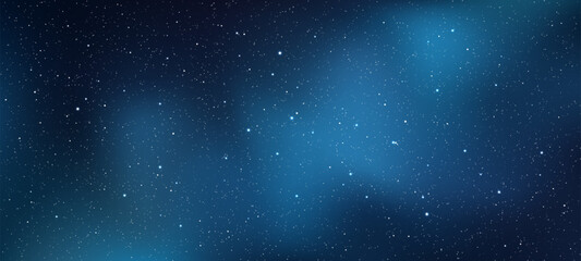 Poster - Deep space blue starry sky background with nebula. Universe galaxy backdrop for science, cosmos, astronomy, and mysterious concepts.