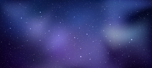 Poster - Night sky with twinkling stars and cosmic dust. Galaxy nebula background. Universe banner with purple and blue starry outer space.