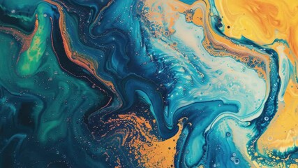 Wall Mural - Vibrant abstract art with starburst patterns in blues, yellows, and greens set against a cloudy backdrop.