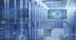 © vectorfusionart - Displaying data center aisle flanked by server cabinets with indicator lights, equation overlays