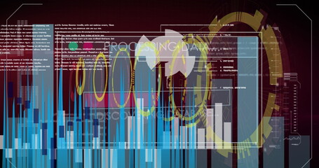 Poster - Displaying translucent data window in simulated control panel, with blue bar charts and code text
