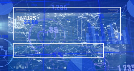 Poster - Displaying two white-outlined data panels in dashboard, with network node diagram and line graph