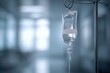 © SKIMP Art - Close-up of an IV bag hanging on a metal pole in a hospital room, with the focus on the IV bag containing a white fluid, and a blurred background Generative AI