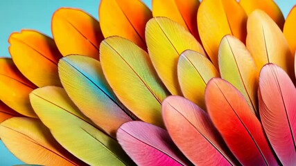 Poster - Feathers of vibrant hues: An array of colorful feathers, artistically arranged to showcase a spectrum of vivid colors and intricate textures. A perfect blend of art and nature.