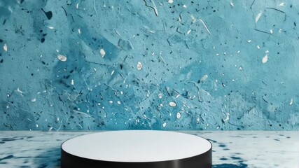 Fototapete - Elevated Display Platform: A pristine cylindrical platform is set against a textured wall, offering a stage for products. It's ideal for showcasing an item against an elegant backdrop.