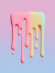 Poster - Slime Dripping Across a Pastel Background in a Cartoonish Style With Vibrant Pink and Yellow Colors Adding Whimsy