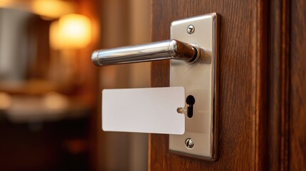 Poster - Keycard-locked hotel room door with clean label and modern chrome handle