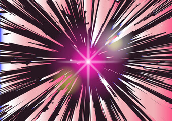 Poster - Abstract vaporwave illustration with dynamic black and pink streaks radiating from a glowing magenta center; features energetic shapes and trendy gradient colors for a bold, modern look.